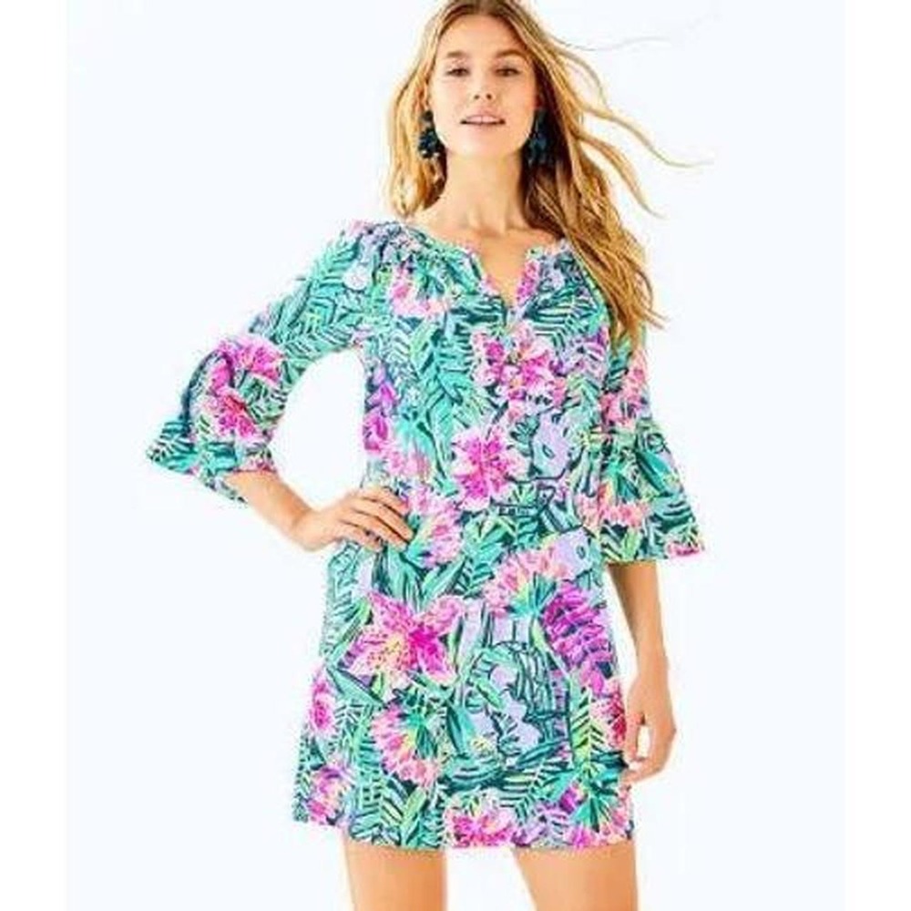 Lilly Pulitzer Teigen Dress Womens XS Multi New Slathouse Soiree Bell Sleeve